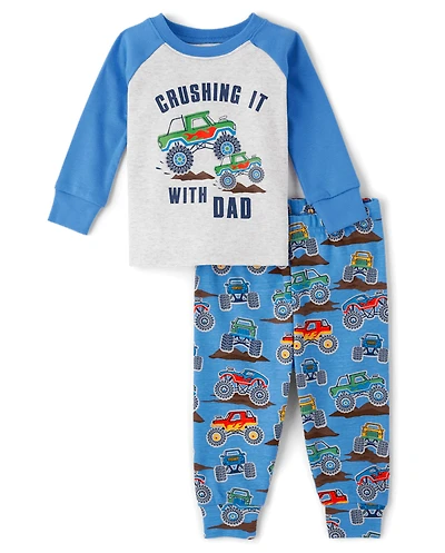 Baby And Toddler Boys Monster Truck Snug Fit Cotton Pajamas