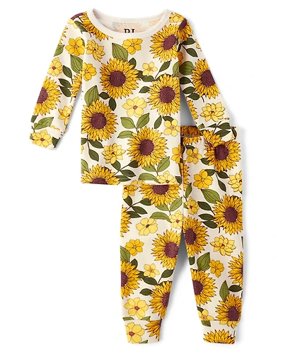Baby And Toddler Girls Sunflower Snug Fit Cotton Pajamas