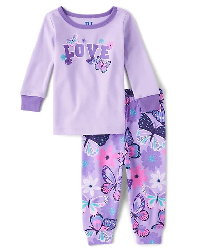 Baby And Toddler Girls Love Butterfly Snug Fit Cotton Pajamas