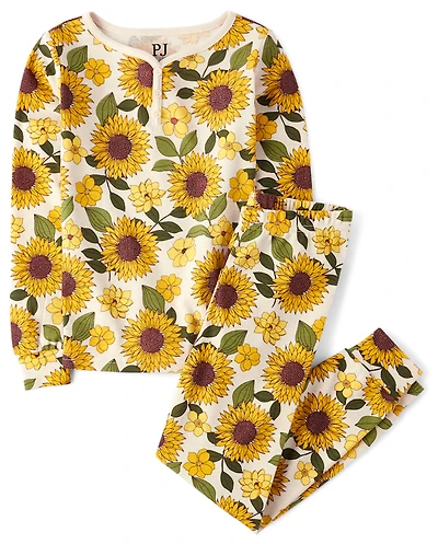 Girls Sunflower Henley Snug Fit Cotton Pajamas