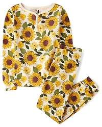 Girls Sunflower Henley Snug Fit Cotton Pajamas