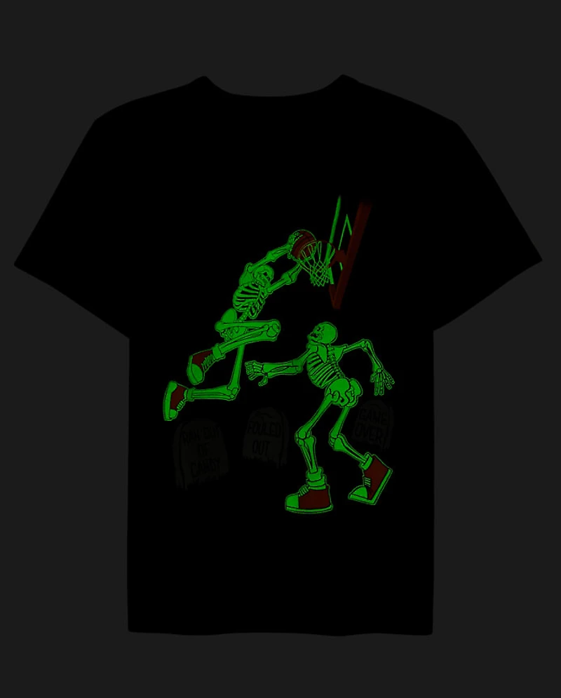 Boys Glow Skeleton Basketball Graphic Tee