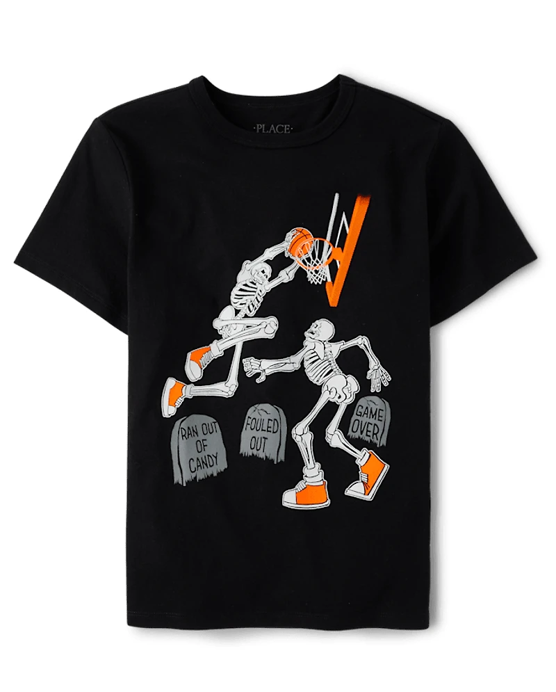 Boys Glow Skeleton Basketball Graphic Tee