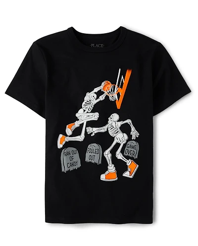 Boys Glow Skeleton Basketball Graphic Tee