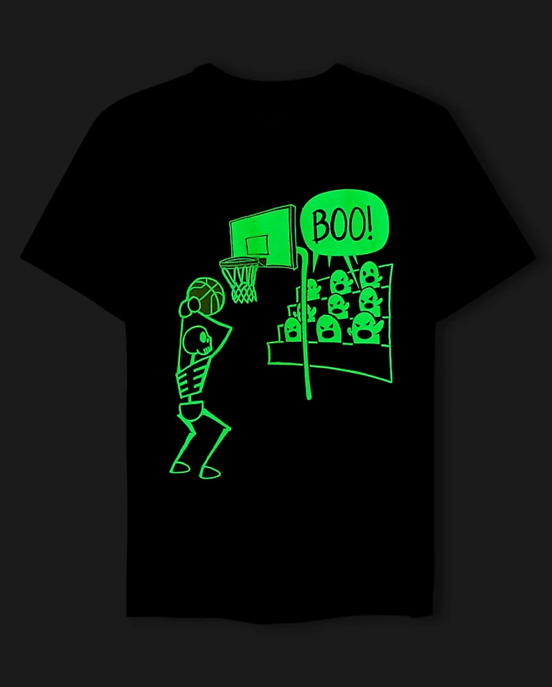 Boys Glow Skeleton Ghost Basketball Graphic Tee