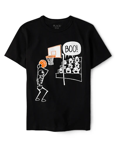 Boys Glow Skeleton Ghost Basketball Graphic Tee