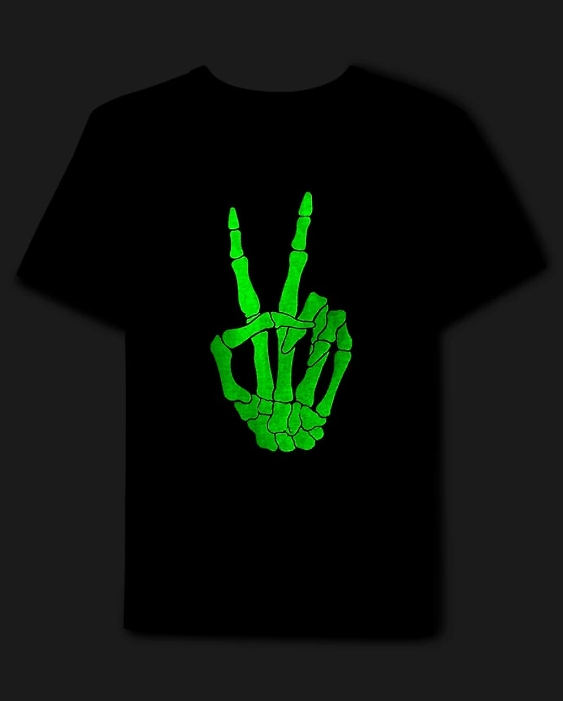 Kids Glow Skeleton Peace Sign Graphic Tee
