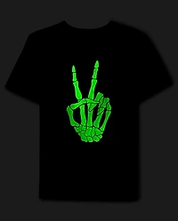 Kids Glow Skeleton Peace Sign Graphic Tee