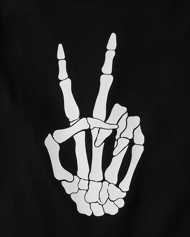 Kids Glow Skeleton Peace Sign Graphic Tee