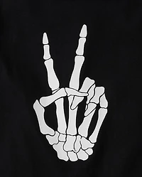 Kids Glow Skeleton Peace Sign Graphic Tee