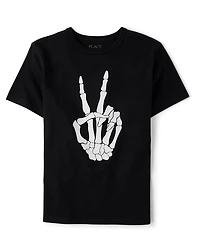 Kids Glow Skeleton Peace Sign Graphic Tee