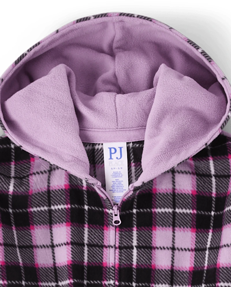Girls Plaid Microfleece One Piece Pajamas