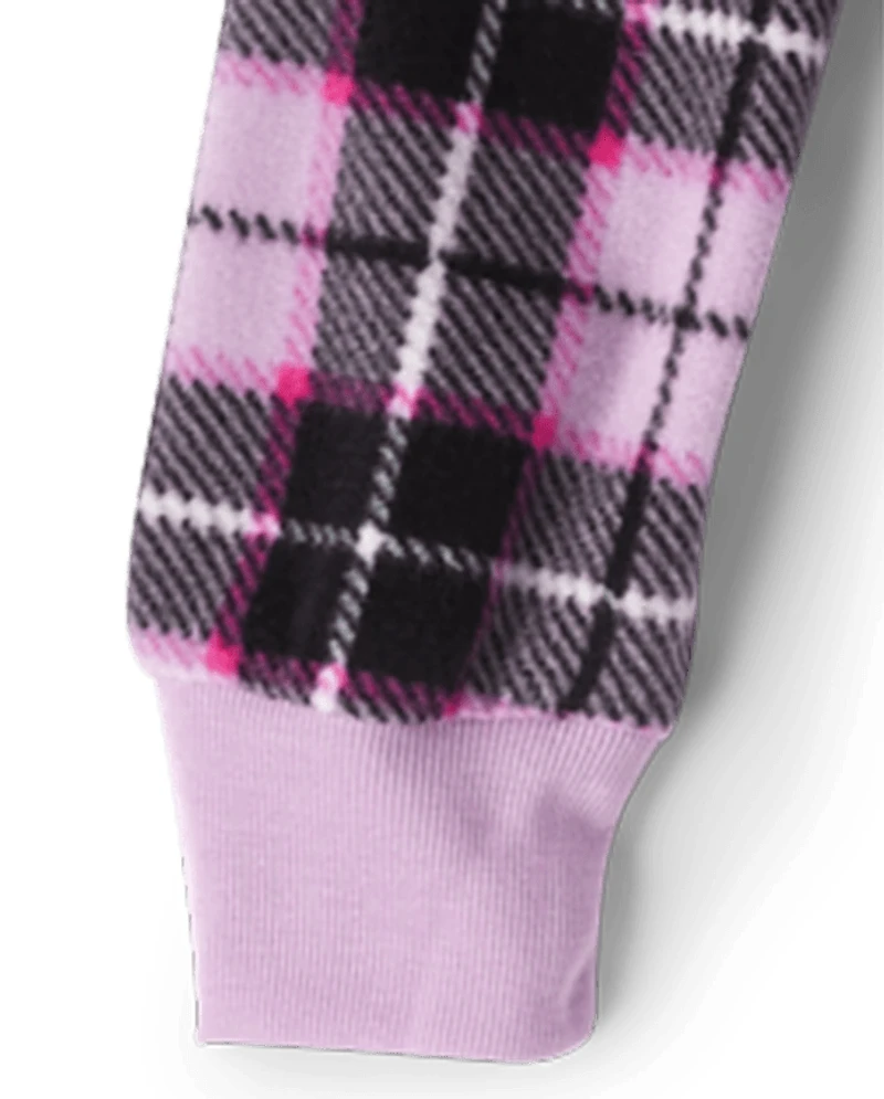 Girls Plaid Microfleece One Piece Pajamas