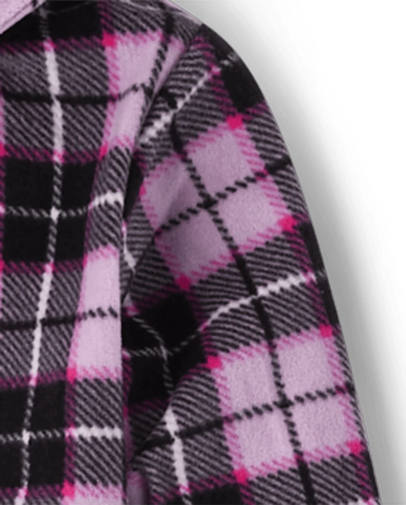 Girls Plaid Microfleece One Piece Pajamas
