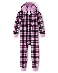 Pyjama une pièce en micropolaire à carreaux pour fille