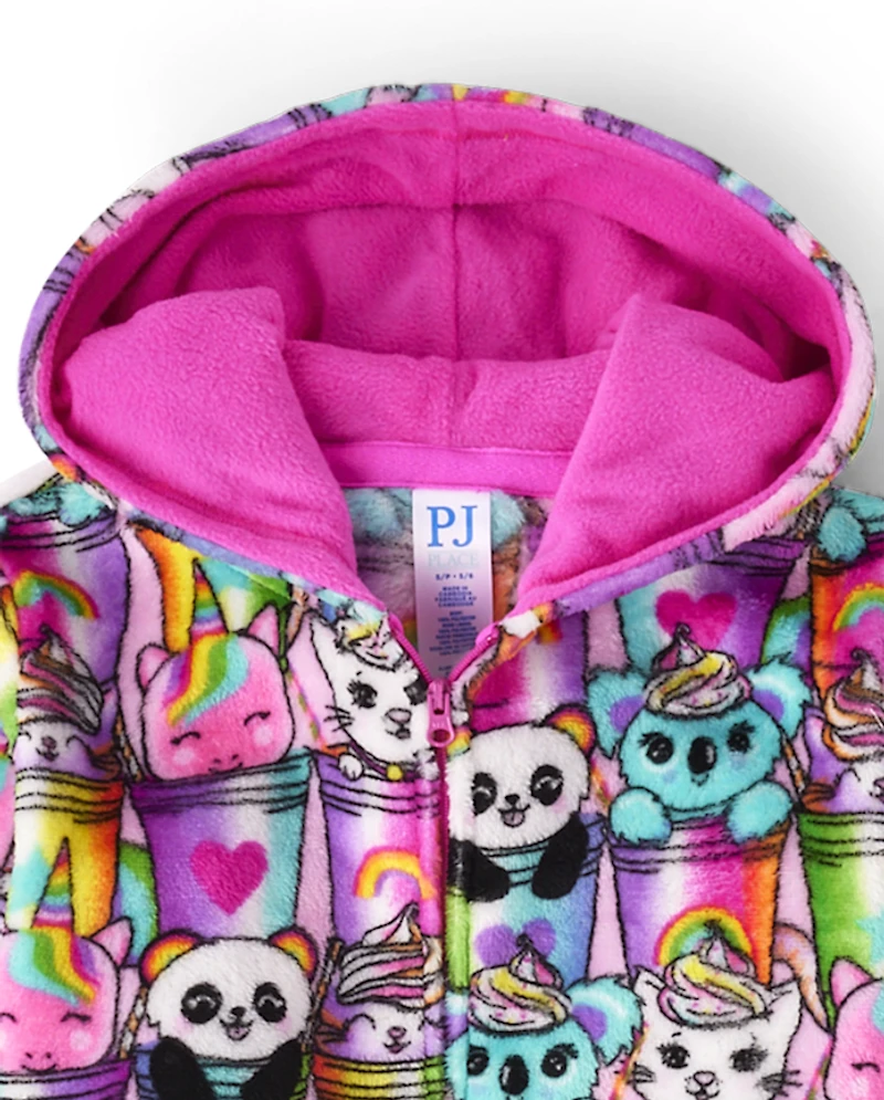 Pyjama une pièce fille motif milkshake animal - Polaire douce
