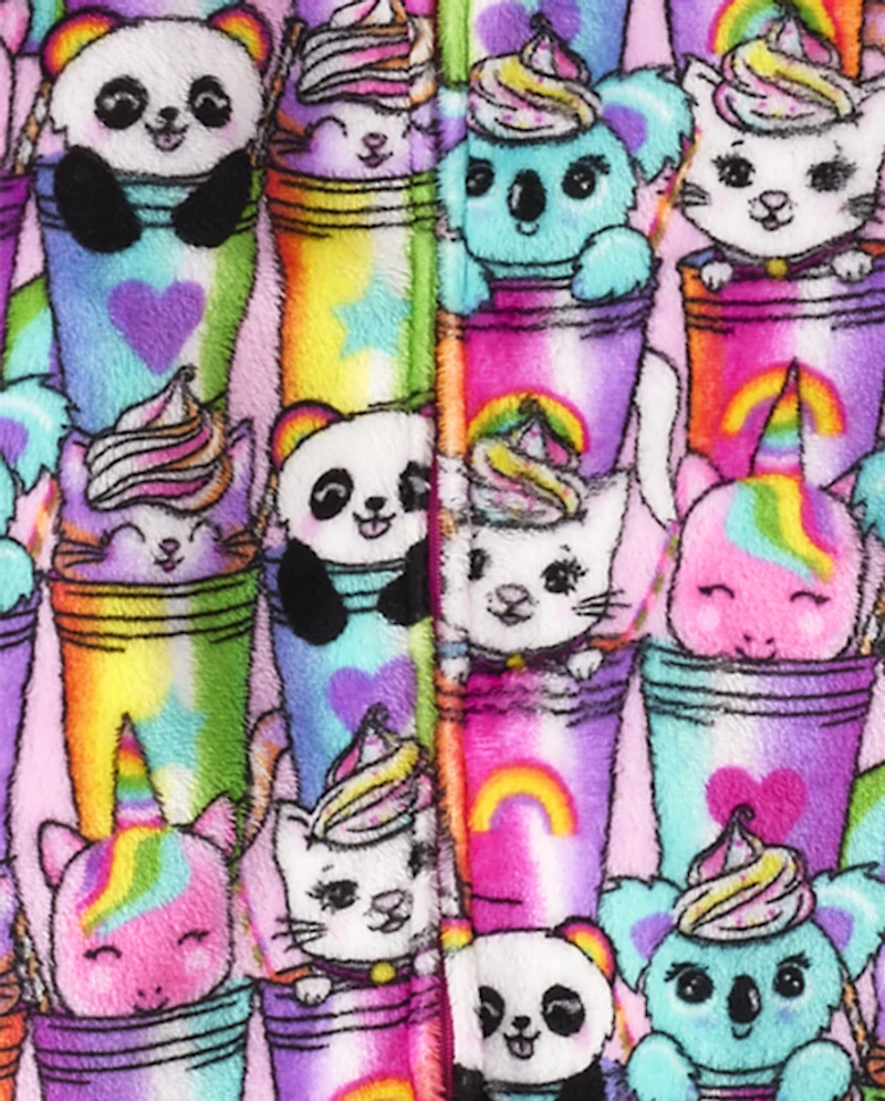 Pyjama une pièce fille motif milkshake animal - Polaire douce