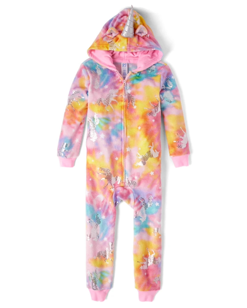 Girls Foil Unicorn One Piece Pajamas - Cozy Fleece
