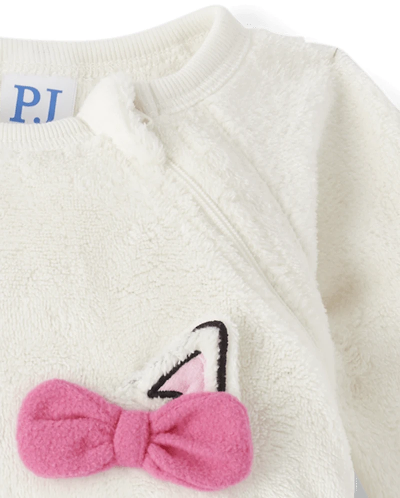 Baby And Toddler Girls Cat Fleece Footed One Piece Pajamas