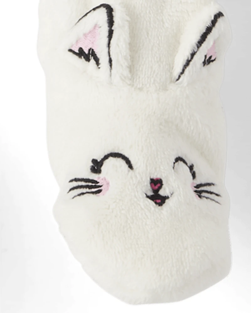 Baby And Toddler Girls Cat Fleece Footed One Piece Pajamas