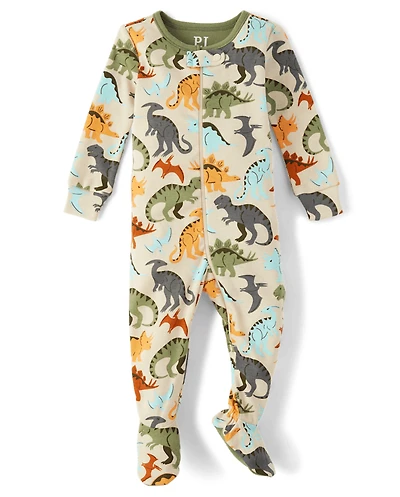 Baby And Toddler Boys Dino Snug Fit Cotton Footed One Piece Pajamas
