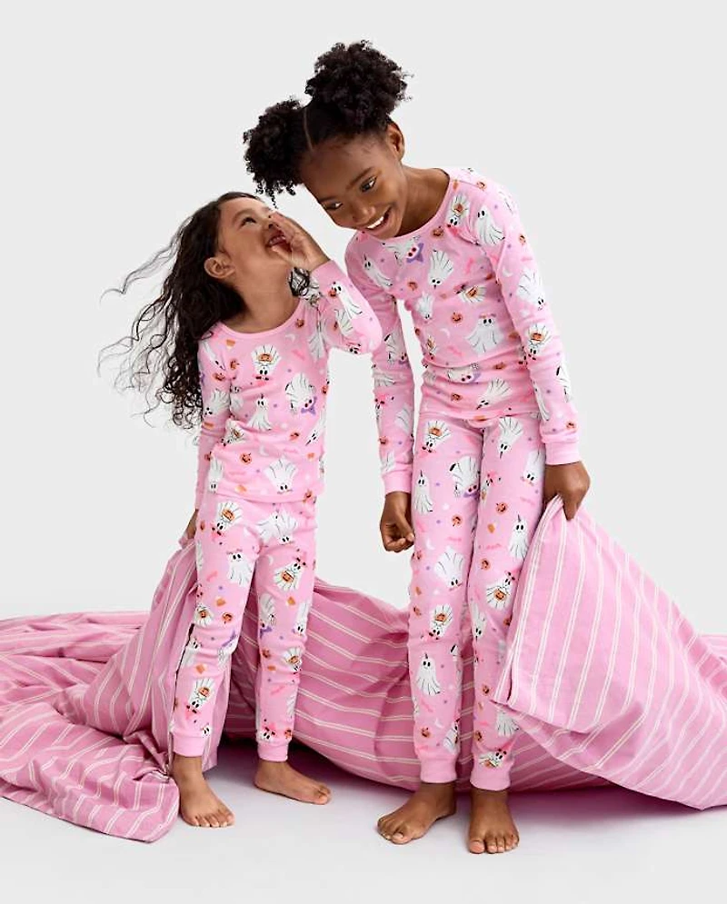 Girls Glow Ghost Snug Fit Cotton Pajamas