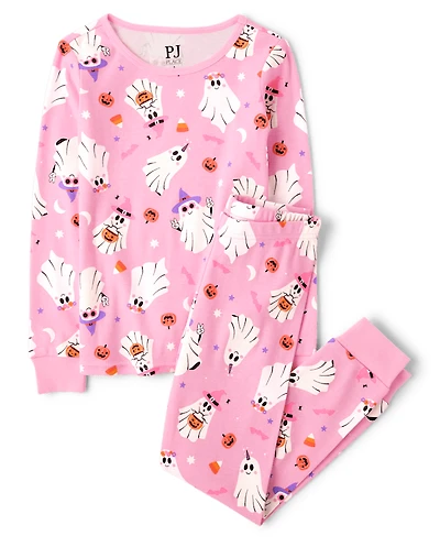 Pyjama en coton ajusté pour filles, motif fantôme phosphorescent