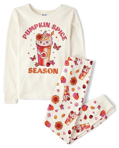 Pyjama en coton ajusté pour filles, saison des épices à la citrouille