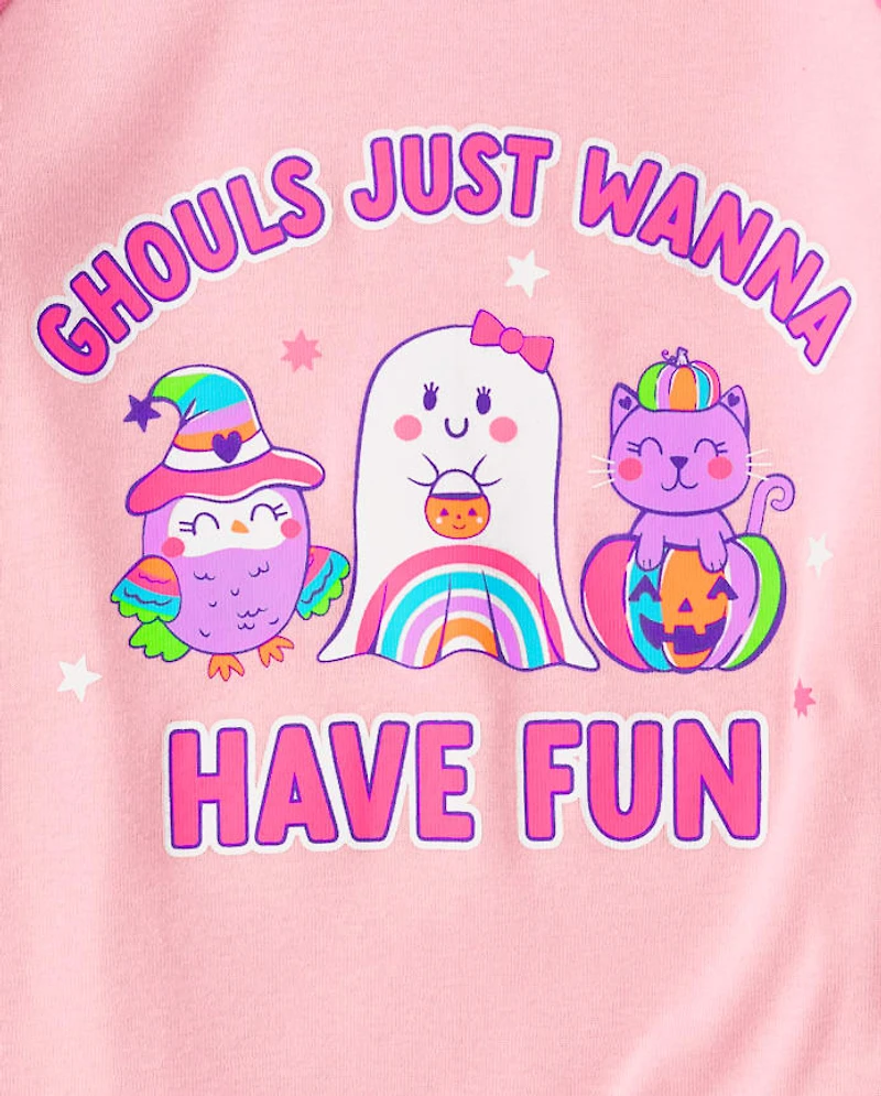 Girls Glow Ghouls Wanna Have Fun Snug Fit Cotton Pajamas