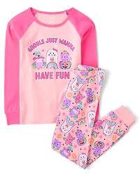 Girls Glow Ghouls Wanna Have Fun Snug Fit Cotton Pajamas