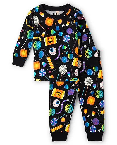 Pyjama en coton ajusté pour bébé et tout-petit, motif bonbons d'Halloween phosphorescents