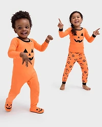 Baby And Toddler Pumpkin Face Snug Fit Cotton Pajamas