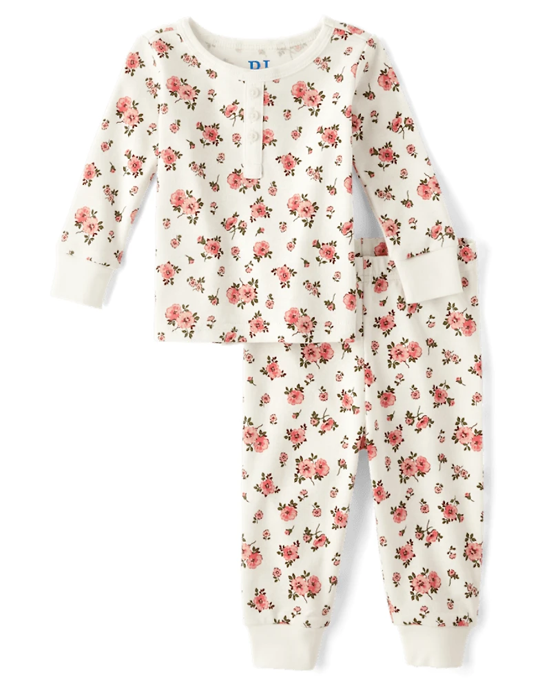 Baby And Toddler Girls Floral Henley Snug Fit Cotton Pajamas