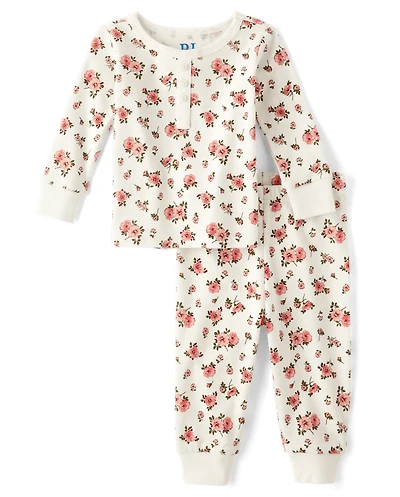 Baby And Toddler Girls Floral Henley Snug Fit Cotton Pajamas