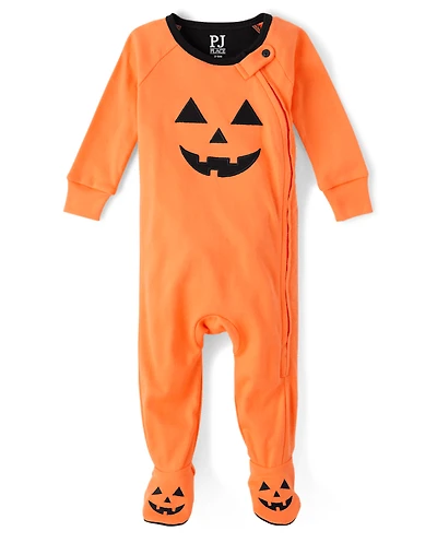 Baby And Toddler Pumpkin Face Snug Fit Cotton Footed One Piece Pajamas
