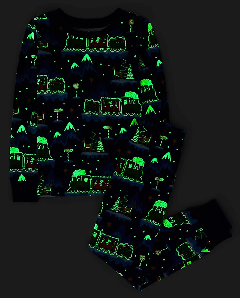 Kids Glow Christmas Train Snug Fit Cotton Pajamas