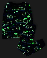 Kids Glow Christmas Train Snug Fit Cotton Pajamas
