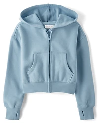 Girls Premium Fleece Cropped Zip Up Hoodie