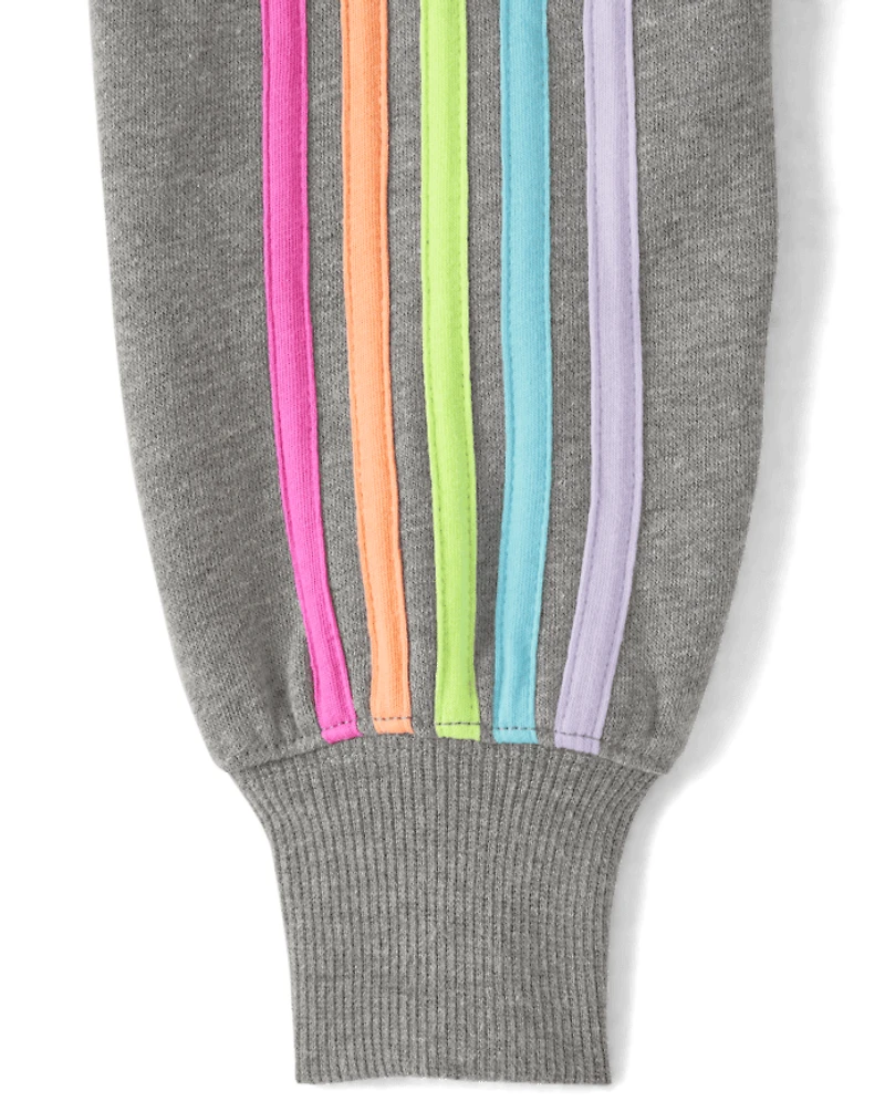 Sweat à capuche court zippé en polaire rayures latérales pour fille