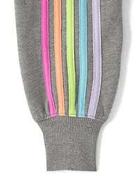 Sweat à capuche court zippé en polaire rayures latérales pour fille