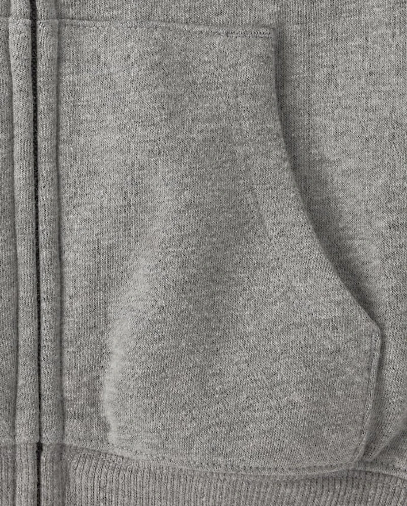 Girls Side Stripe Fleece Cropped Zip Up Hoodie