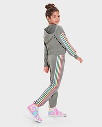 Girls Side Stripe Fleece Cropped Zip Up Hoodie