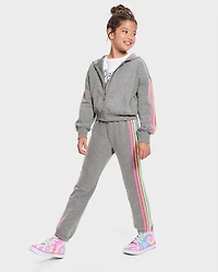 Girls Side Stripe Fleece Cropped Zip Up Hoodie