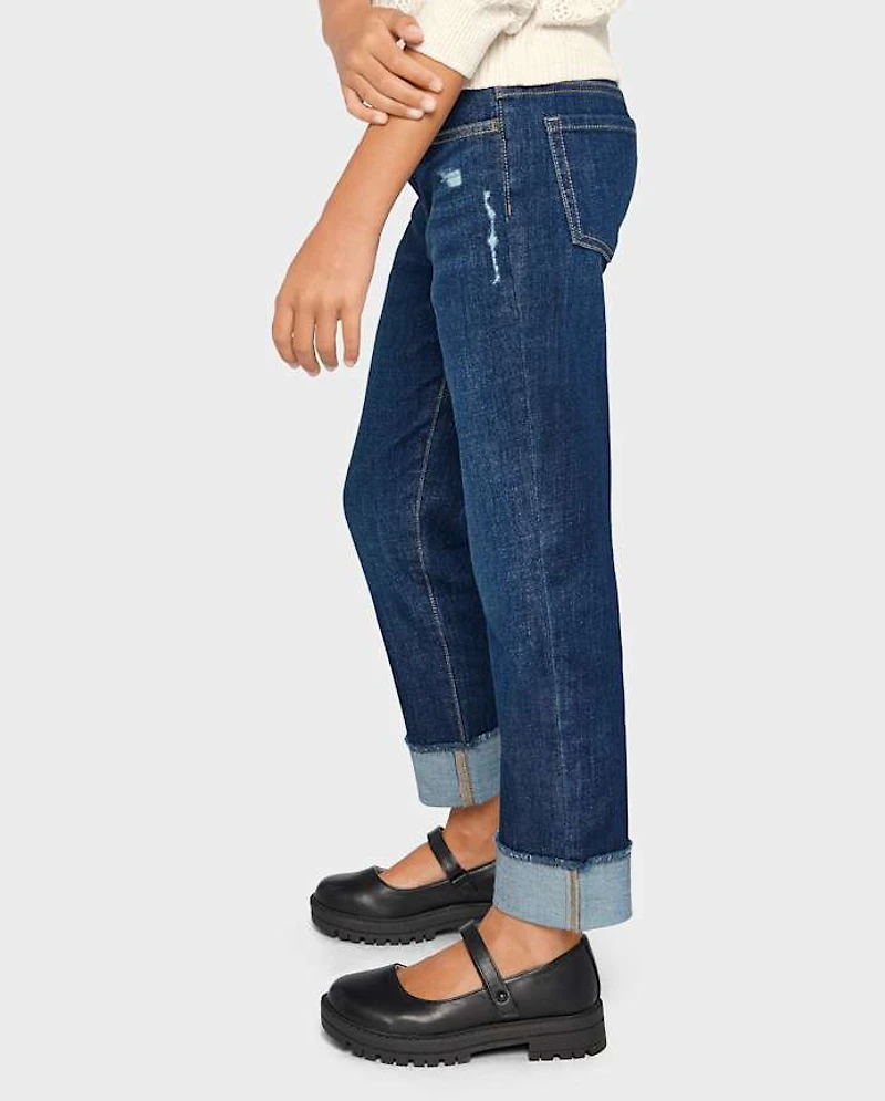 Girls Roll Cuff Straight Jeans