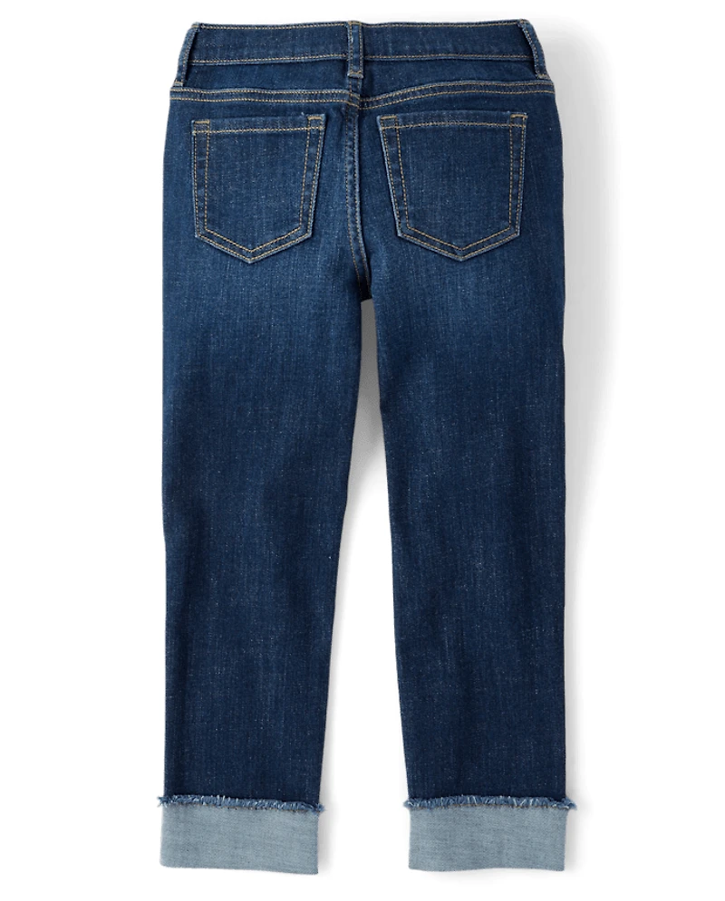 Girls Roll Cuff Straight Jeans