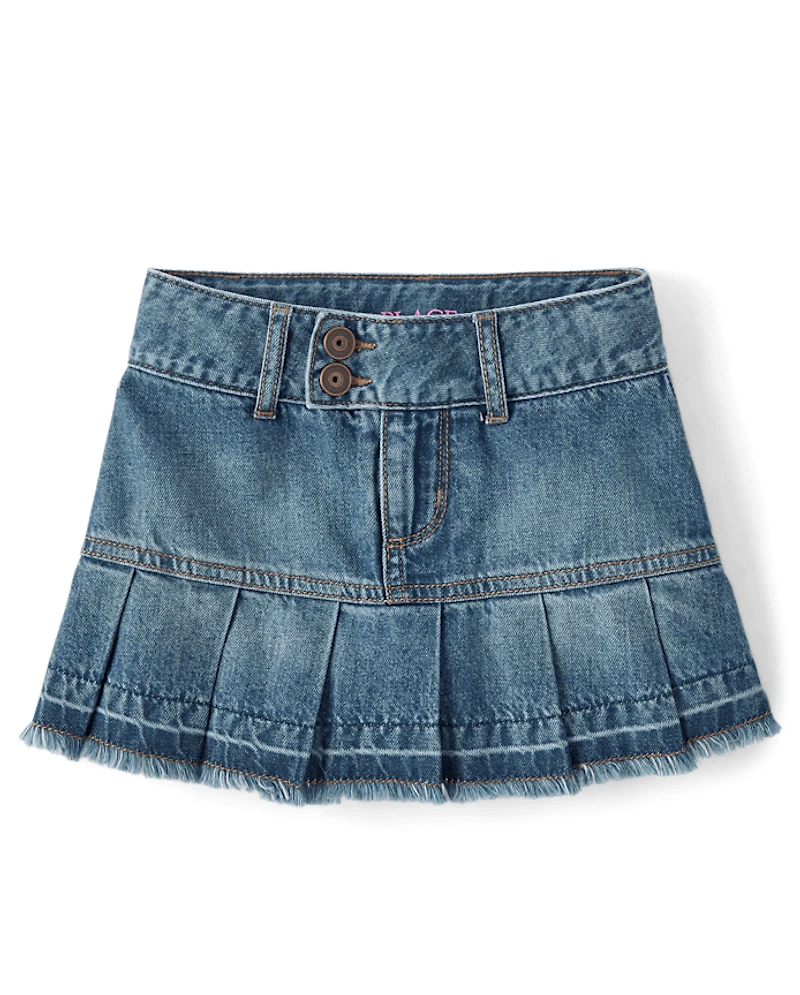 Girls Pleated Denim Skort