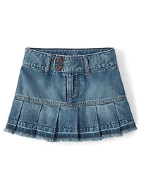 Girls Pleated Denim Skort