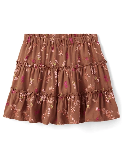 Girls Floral Tiered Skirt