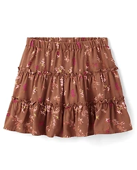 Girls Floral Tiered Skirt