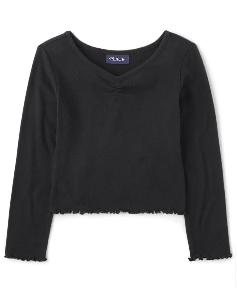 Girls Pointelle Ruched Top